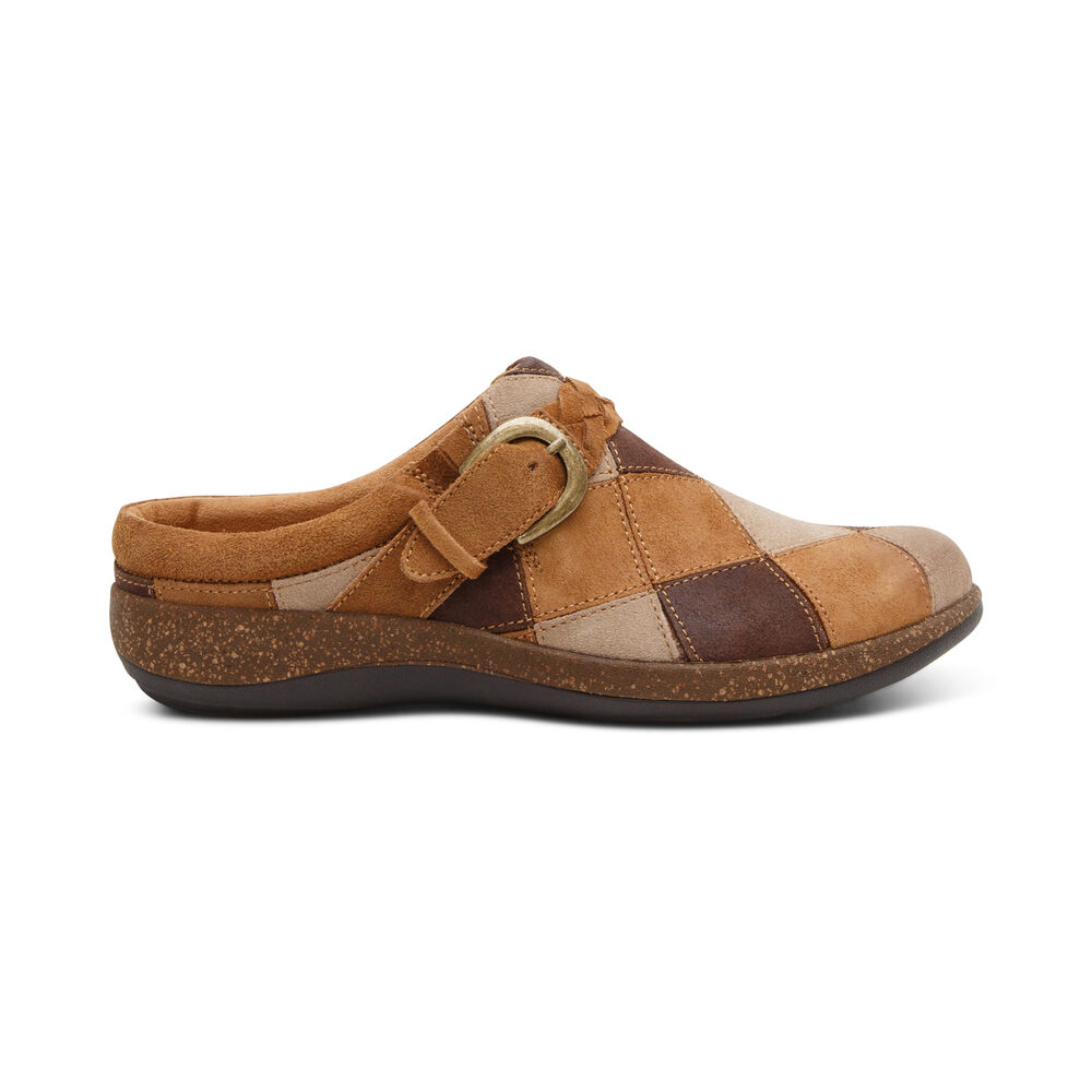 Aetrex Women's Libby Fleece With Arch Support Clogs - Brown | USA KKFSDOD